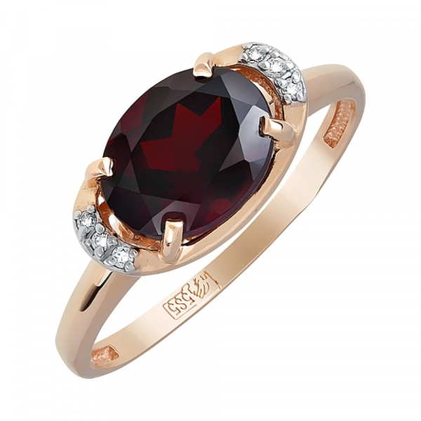 Золотое кольцо с гранатом и фианитом № 120314