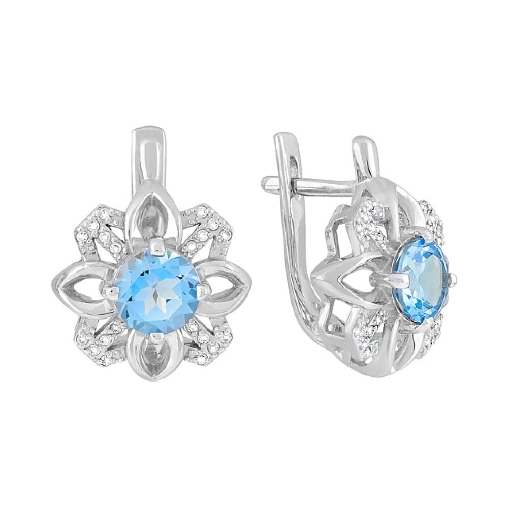 Золотые серьги с топазом и фианитом № 119351