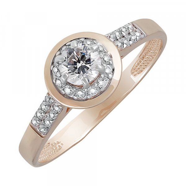Золотое кольцо с кристаллом swarovski и фианитом № 133541