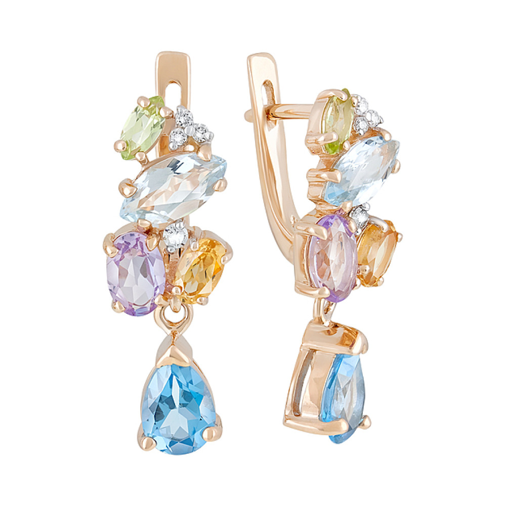 Золотые серьги с полудрагоценными  вставками и фианитом № 120896