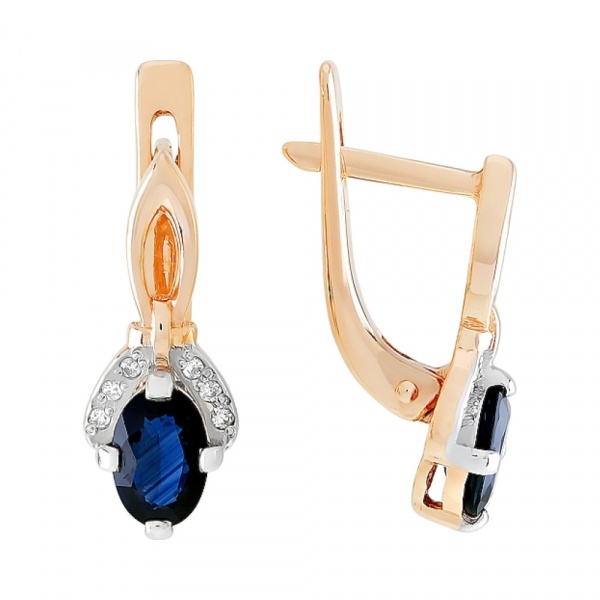 Золотые серьги с бриллиантом и сапфиром № 96702