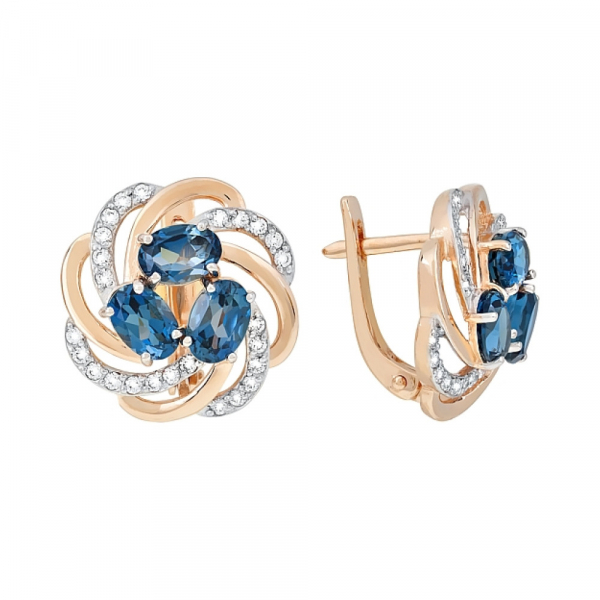 Золотые серьги с топазом и фианитом № 118033
