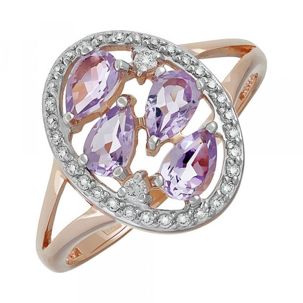 Золотое кольцо с аметистом и фианитом № 135466
