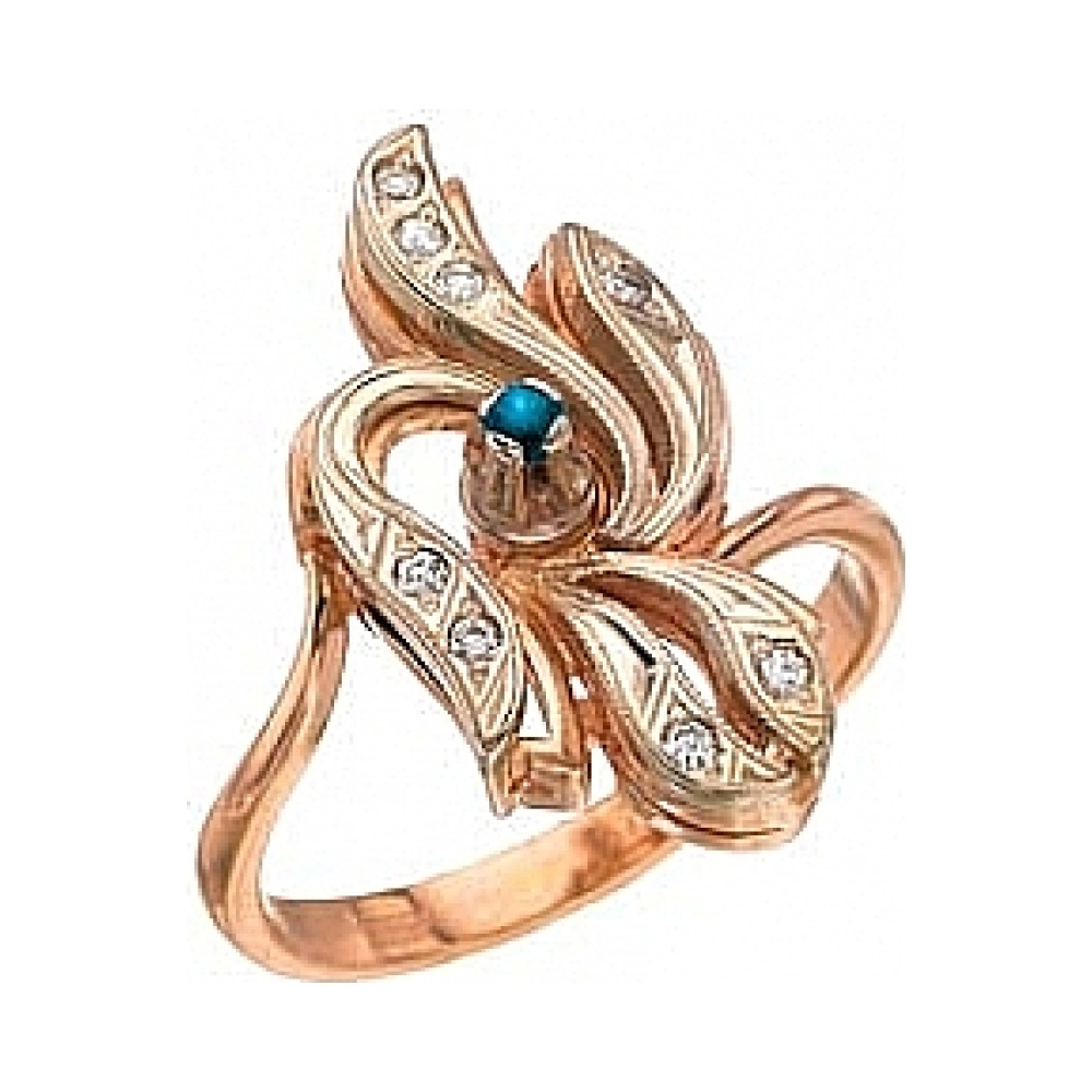 Золотое кольцо с сапфиром и фианитом № 7620