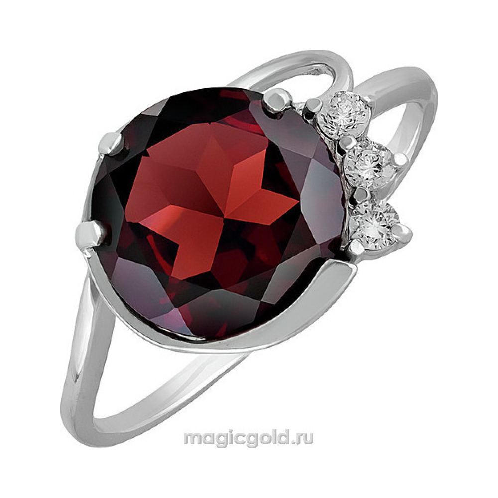 Серебряное кольцо с гранатом и фианитом № 132741