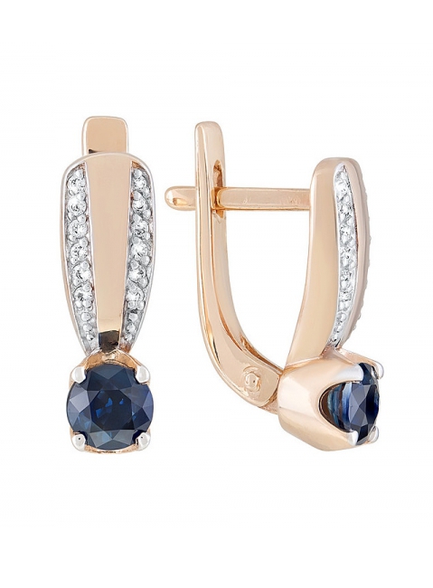 Золотые серьги с бриллиантом и сапфиром № 121539