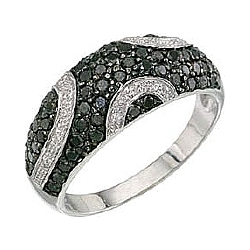 Золотое кольцо с чёрным и белым бриллиантами № 3367