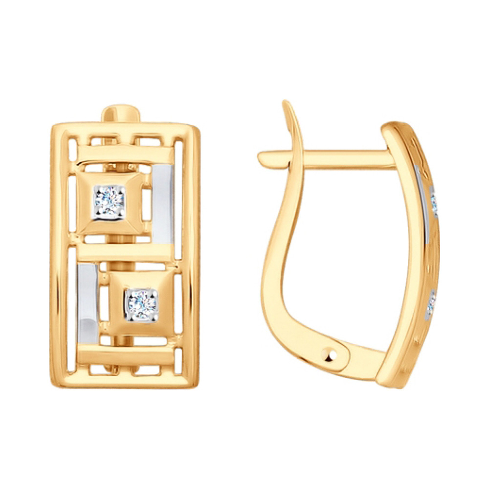 Золотые серьги с фианитом № 159187