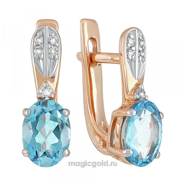 Золотые серьги с топазом и фианитом № 139752