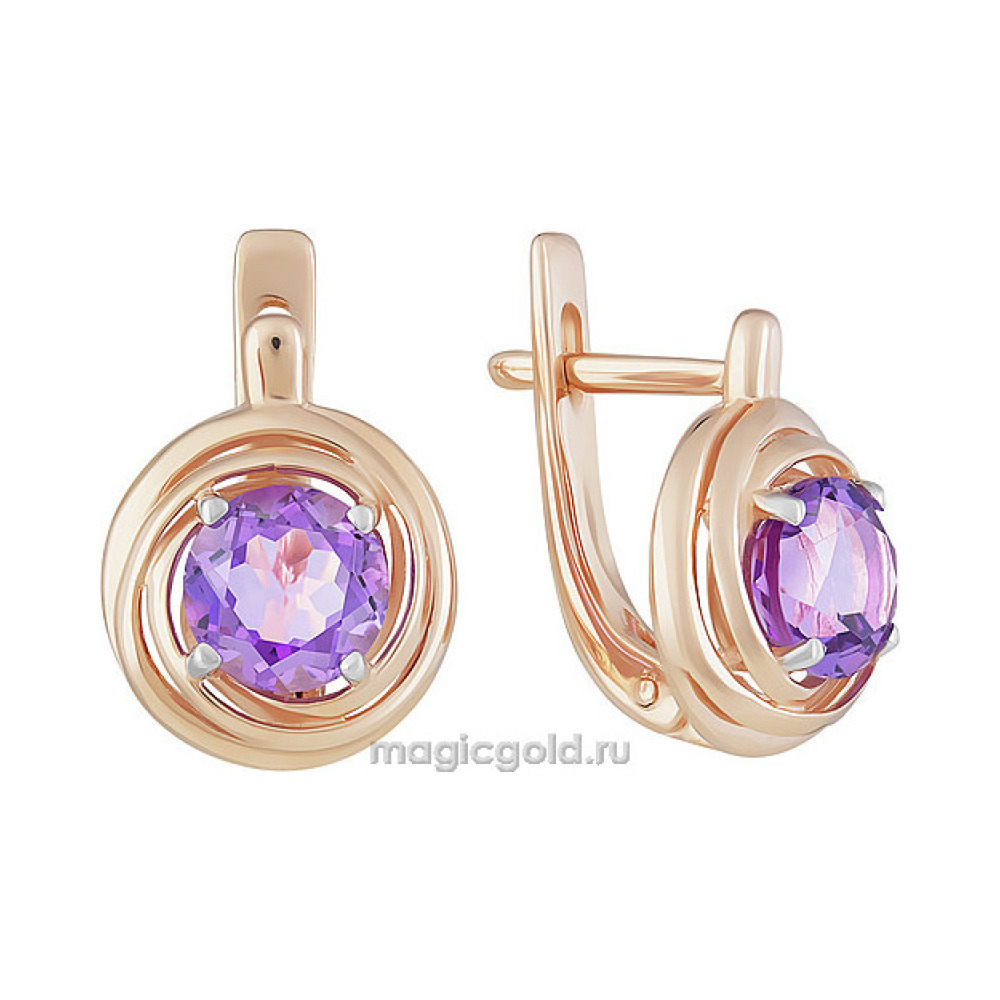 Золотые серьги с аметистом № 160612