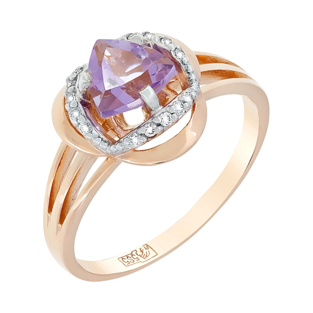 Золотое кольцо с аметистом и фианитом № 117557