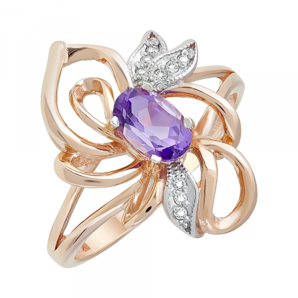 Золотое кольцо с аметистом и фианитом № 120493