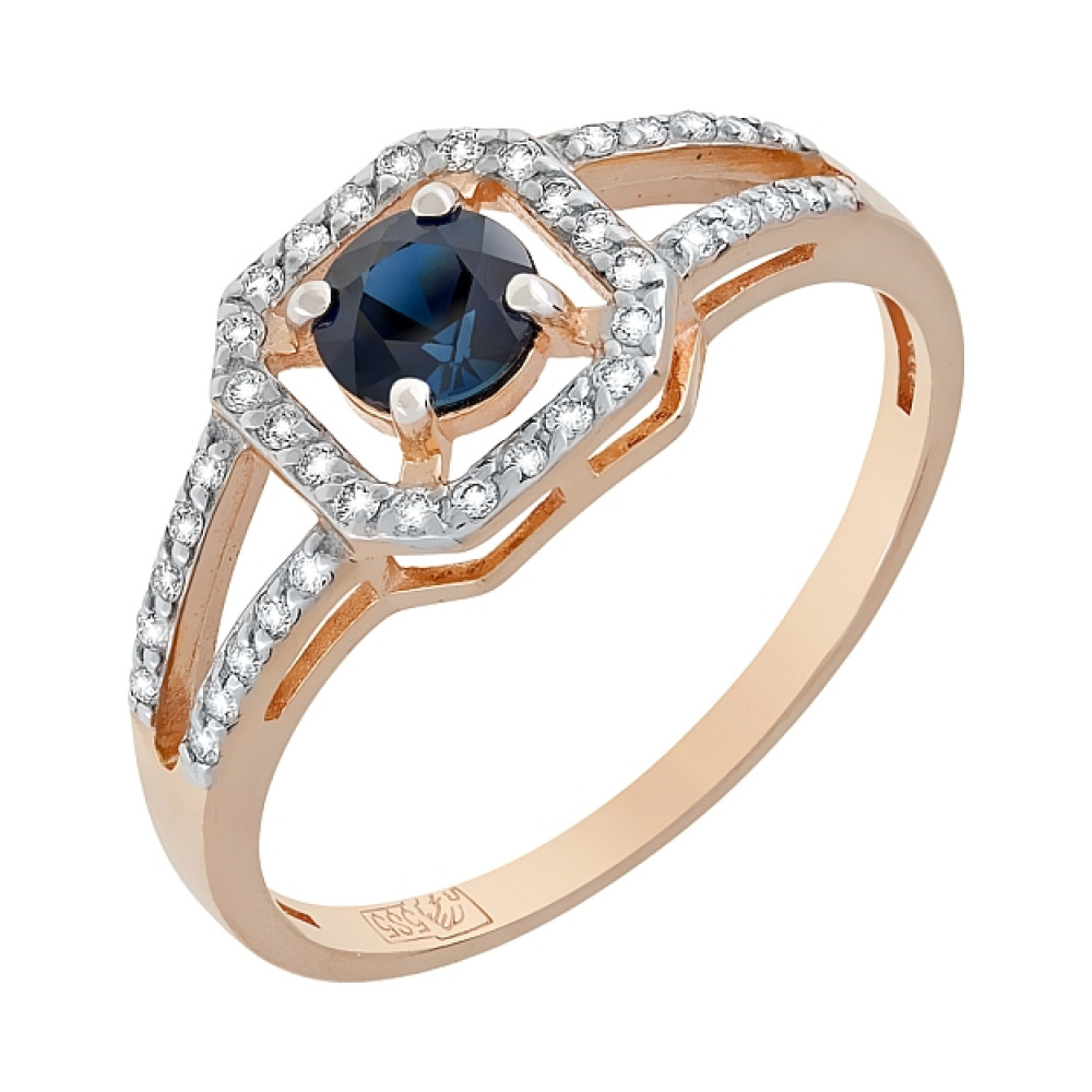 Золотое кольцо с бриллиантом и сапфиром № 119212