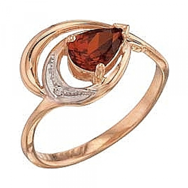 Золотое кольцо с гранатом и фианитом № 27487