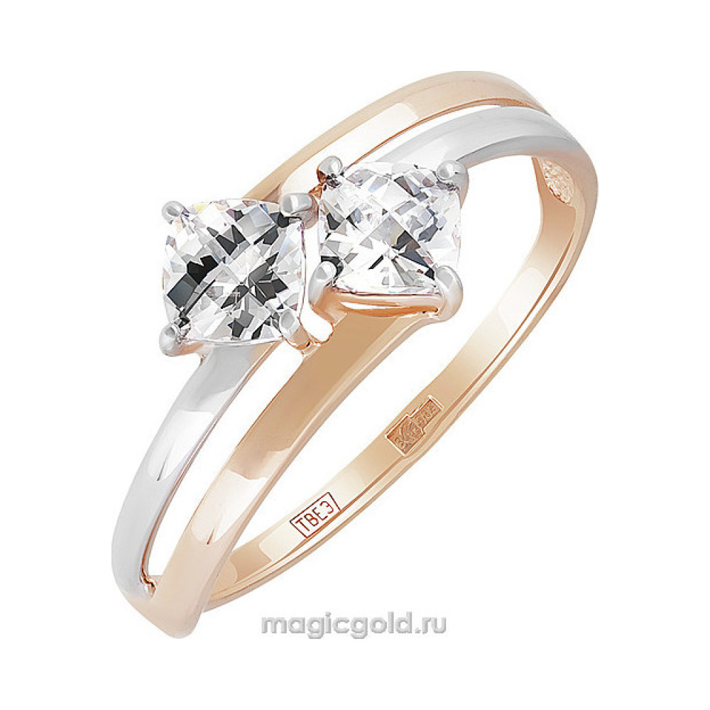 Золотое кольцо с кристаллом swarovski № 155836