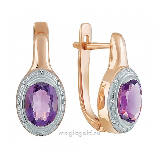 Золотые серьги с аметистом и фианитом № 162997