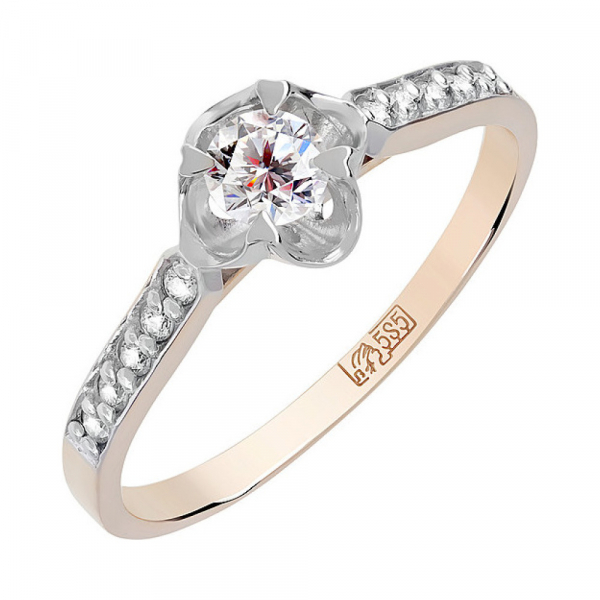 Золотое кольцо с бриллиантом № 121621