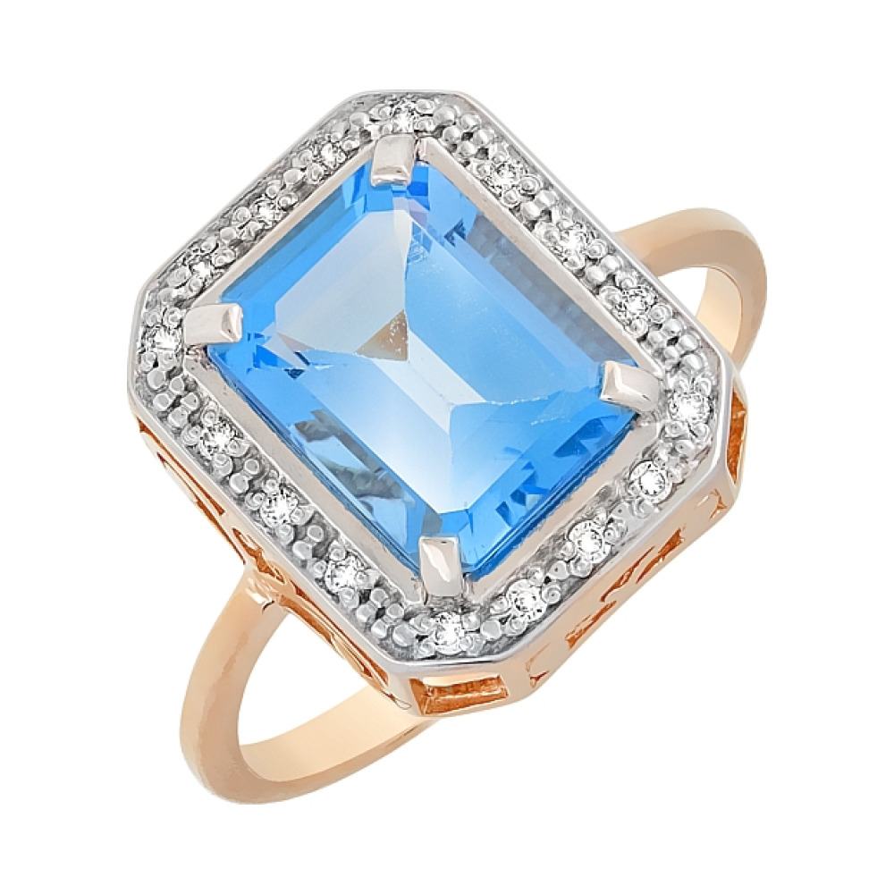 Золотое кольцо с топазом и фианитами № 52983