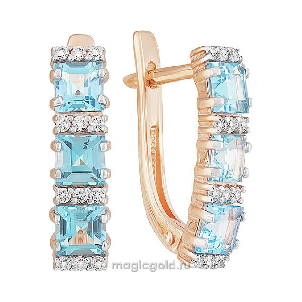 Золотые серьги с топазом и фианитом № 141854