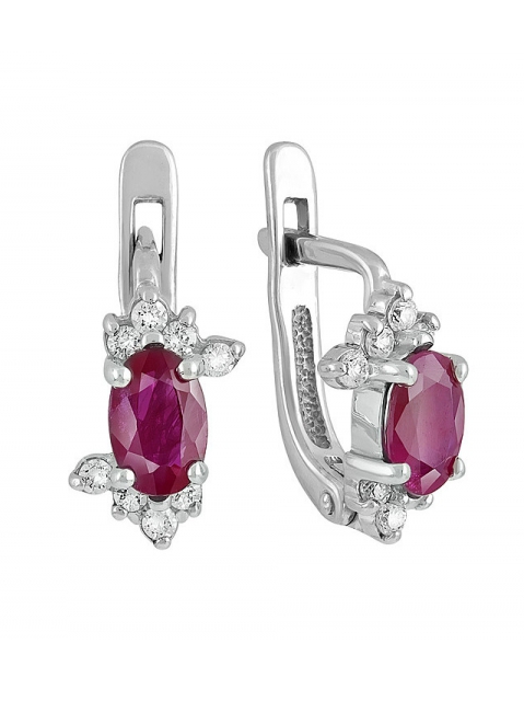 Серебряные серьги с рубином и фианитом № 130284