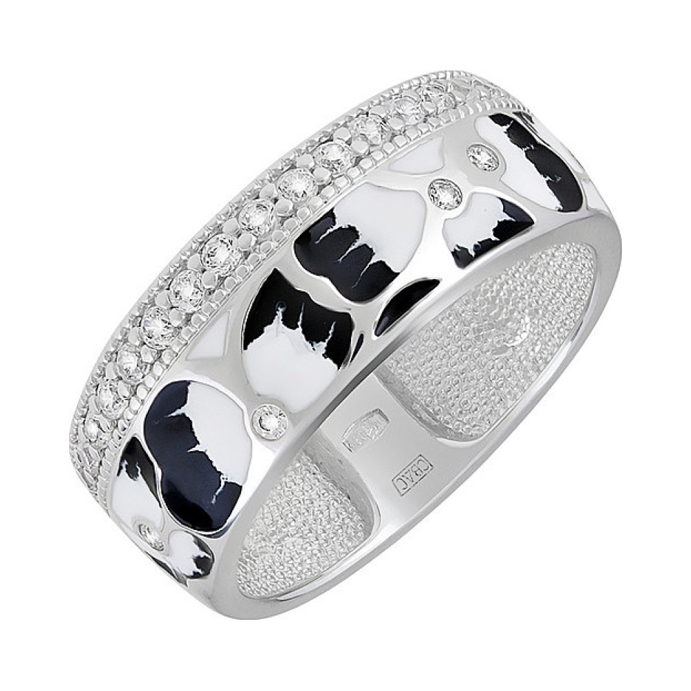 Серебряное кольцо с фианитом и эмалью № 133764