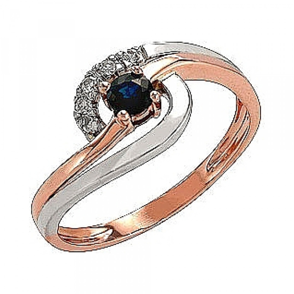 Золотое кольцо с бриллиантом и сапфиром № 74527