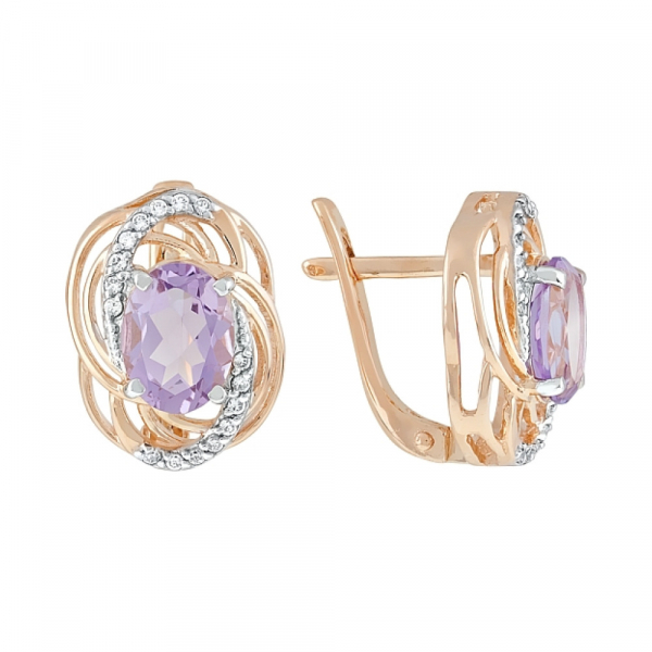 Золотые серьги с аметистом и фианитом № 119588