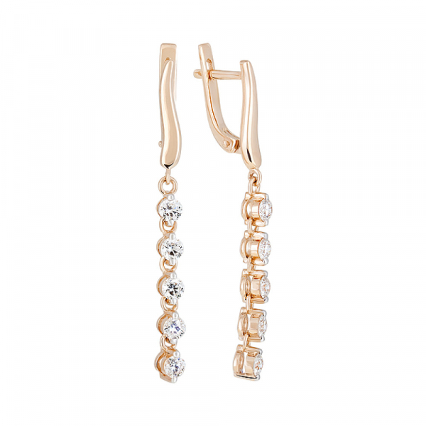 Золотые серьги с бриллиантом № 129136