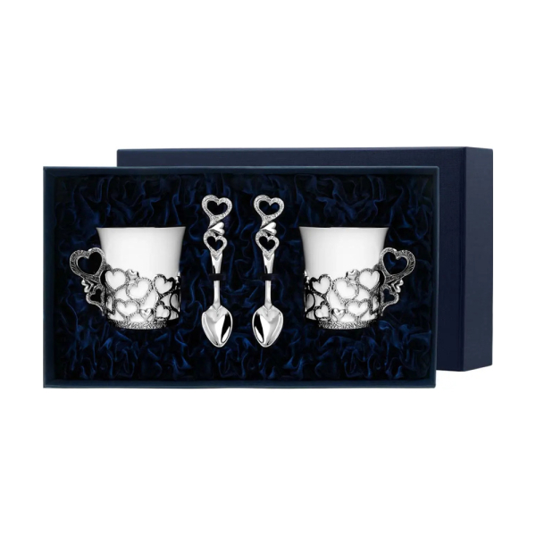 Набор кофейных чашек Сердечко на 2 персоны: ложка, чашка из серебра 925 пробы