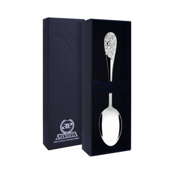 Серебряная чайная ложка  Роза  с белой эмалью