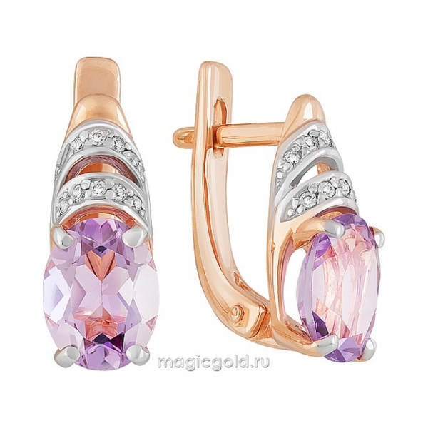 Золотые серьги с аметистом и фианитом № 142186