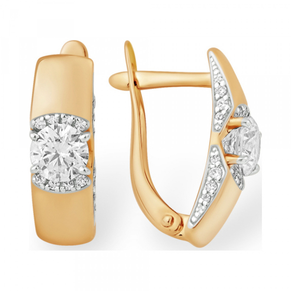 Золотые серьги с кристаллами swarovski и фианитом № 140188