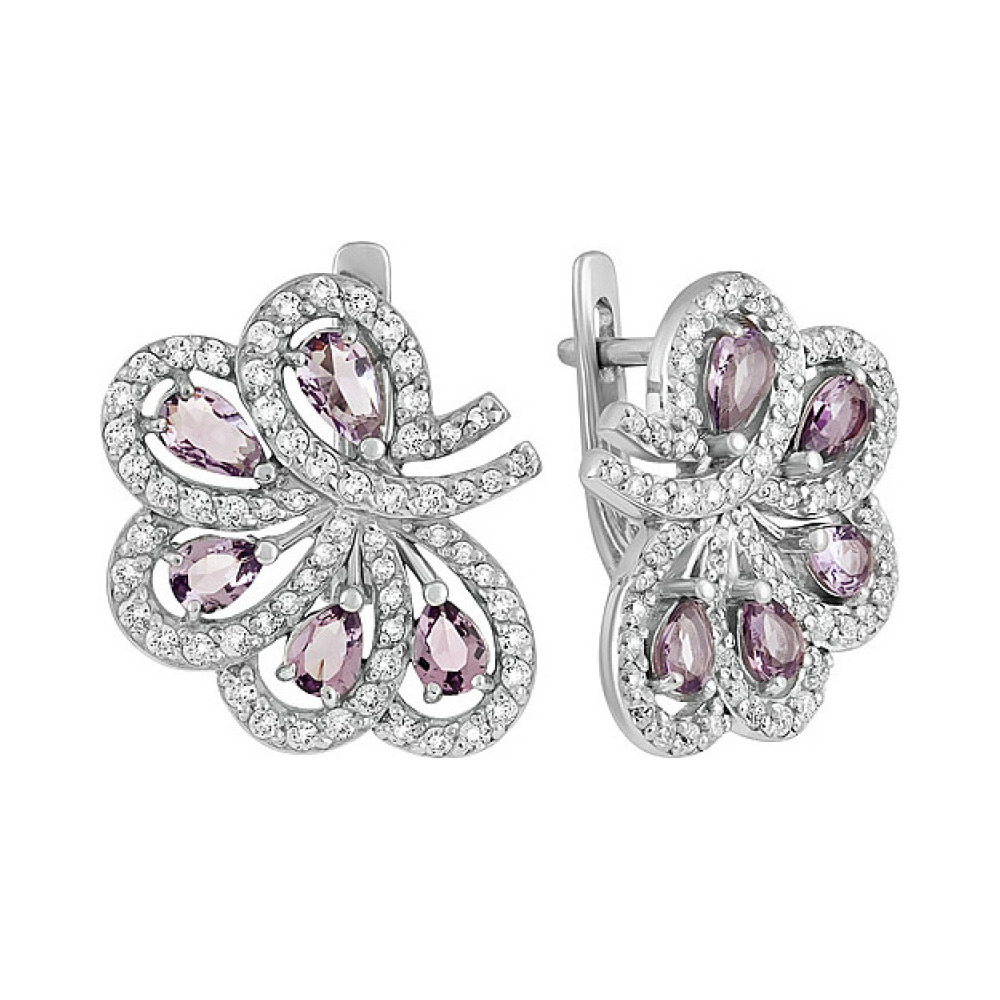 Серебряные серьги с алпанитом и фианитом № 134788