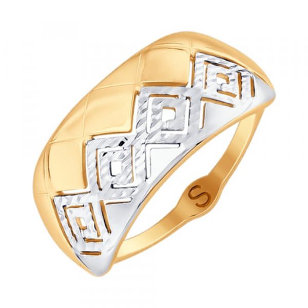 Золотое кольцо без камня с алмазкой № 163153