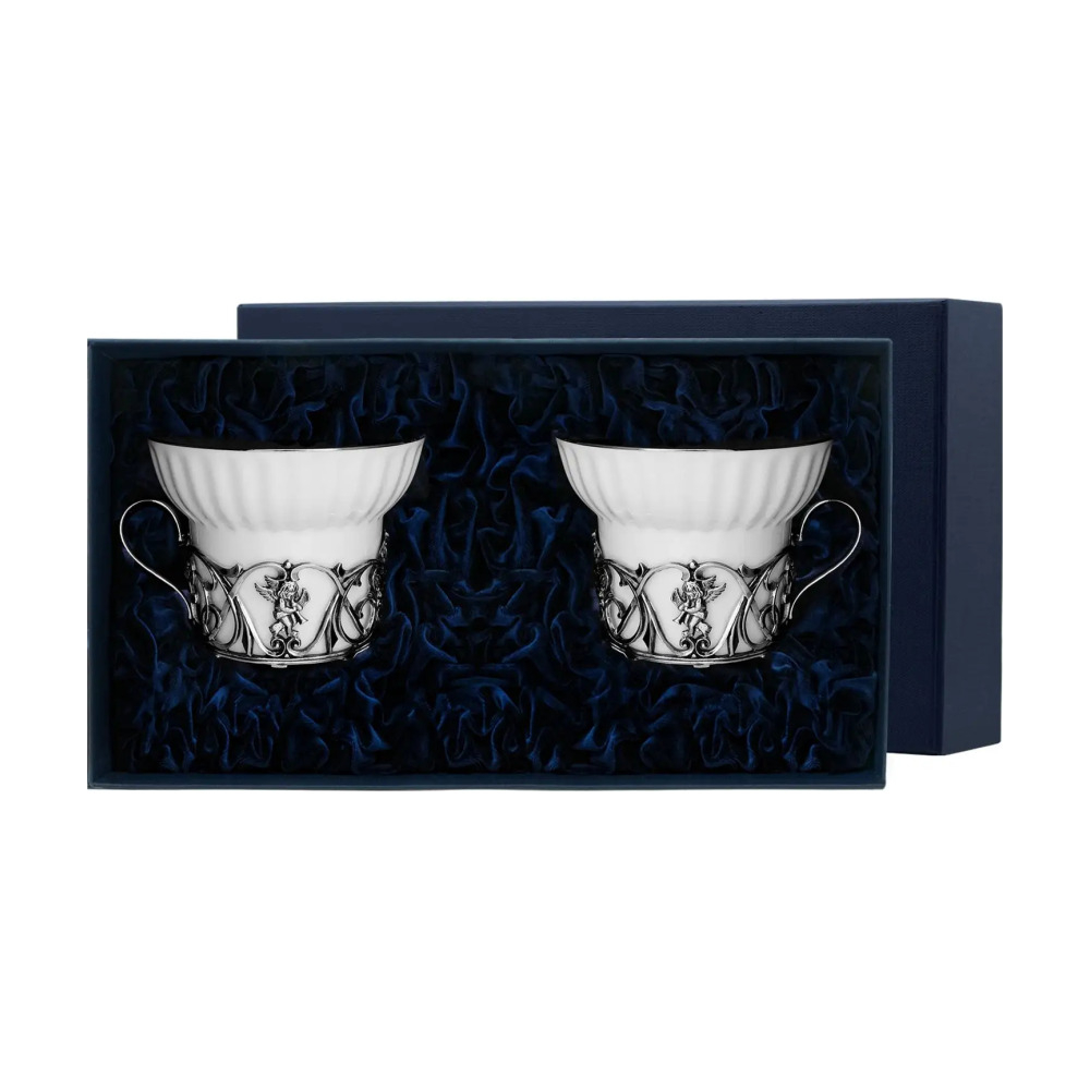 Набор чайных чашек Ангел с чернением из серебра 925 пробы