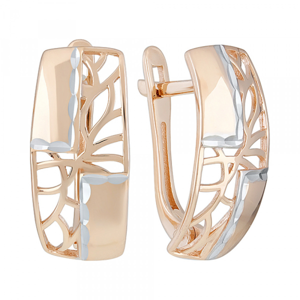 Золотые серьги без камня с алмазкой № 129235