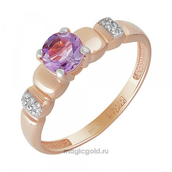 Золотое кольцо с аметистом и фианитом № 142104