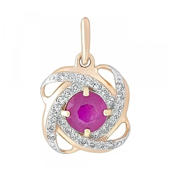 Золотая подвеска с рубином и фианитом № 114209