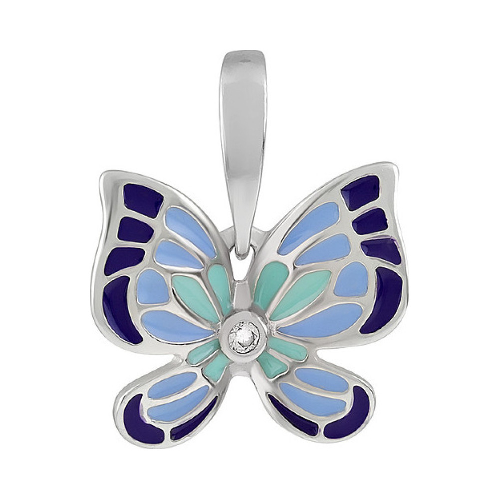 Серебряная подвеска с фианитом и эмалью № 134721