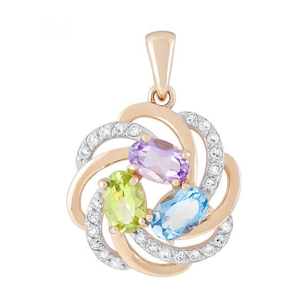 Золотая подвеска с полудрагоценными вставками и фианитом № 119469