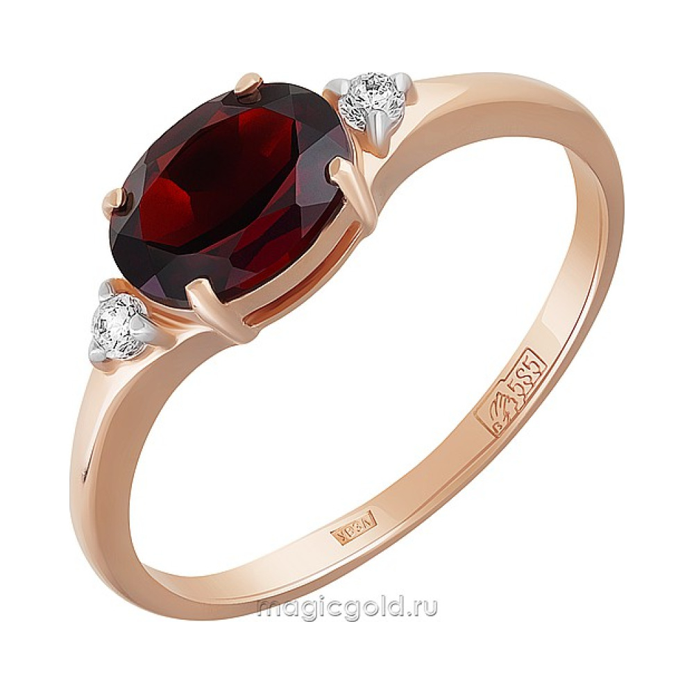 Золотое кольцо с гранатом и фианитом № 164465