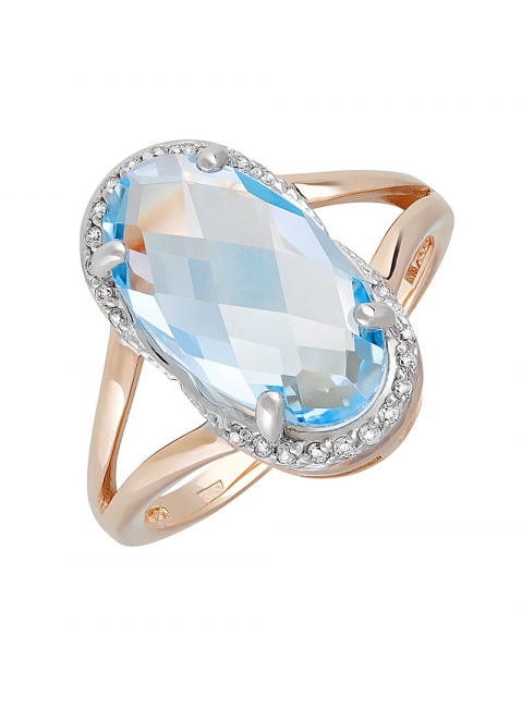 Золотое кольцо с топазом и фианитом № 131502