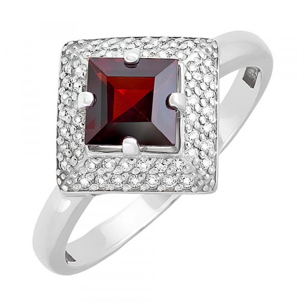 Серебряное кольцо с гранатом и фианитом № 123193