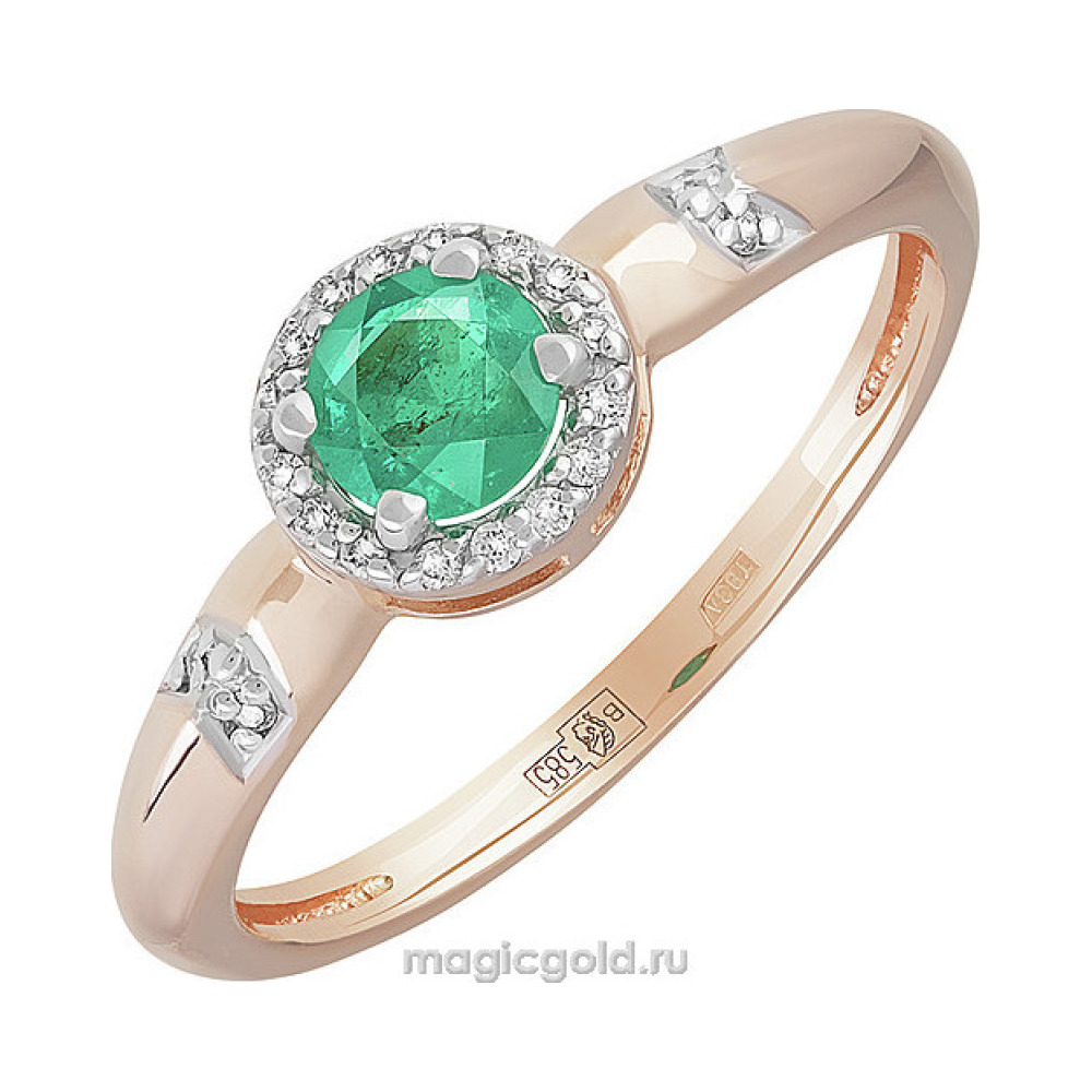 Золотое кольцо с бриллиантом и изумрудом № 155650