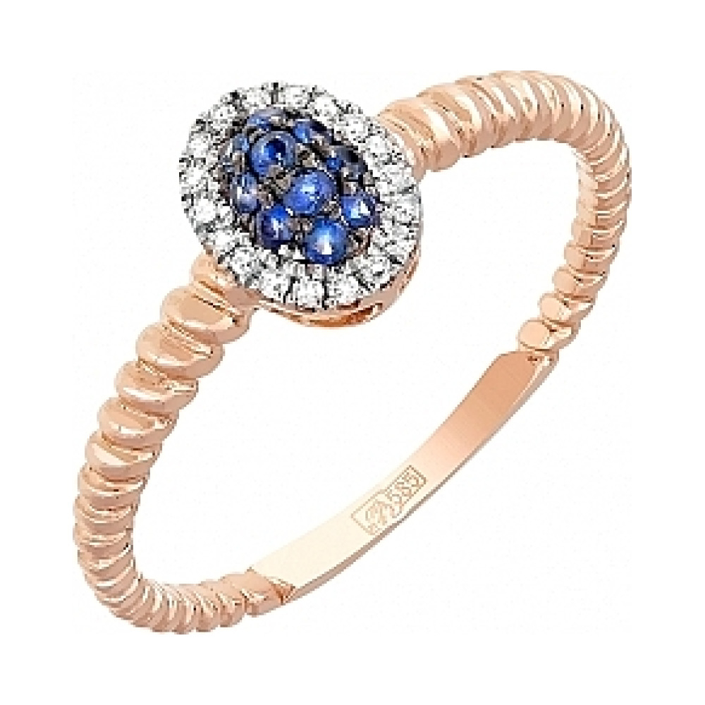 Золотое кольцо с бриллиантом и сапфиром № 115347