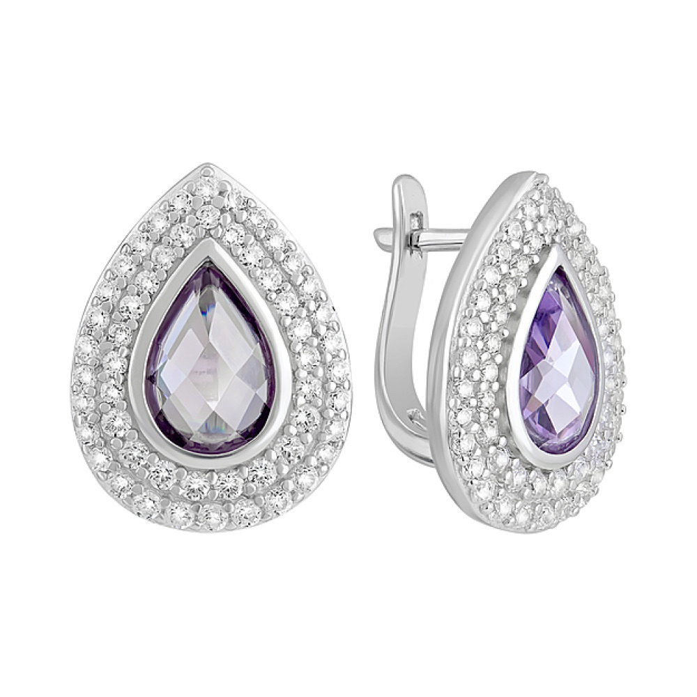 Серебряные серьги с фианитами № 127740