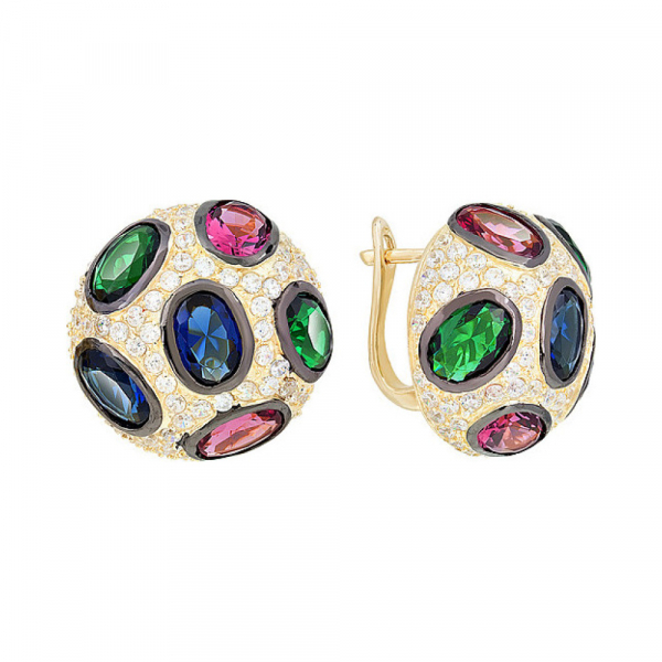 Серебряные серьги с фианитом и золотым покрытием № 118326