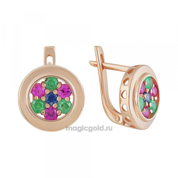 Золотые серьги с драгоценными вставками  № 156457