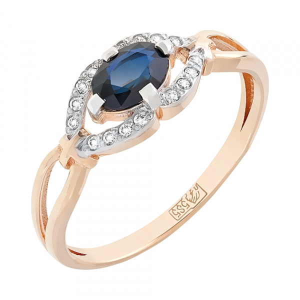 Золотое кольцо с бриллиантом и сапфиром № 111644