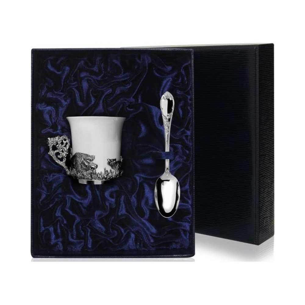 Набор серебряная кофейная чашка «Кабан»